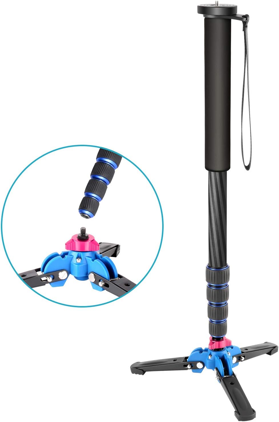 Neewer Extendable Camera Carbon Fiber Monopod with Foldable Tripod Support Base: 5-section Leg for Canon Nikon Sony DSLR Cameras, Payload up to 5kg (Monopod+Base-Carbon Fiber) - Image 5