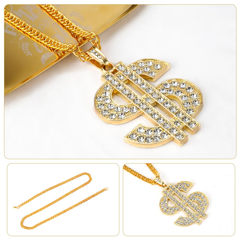 Hip Hop Gold Chain Long Gold Plated Necklace Accessories Mens Dollar Sign Necklaces Money Necklace Fake Gold Chain