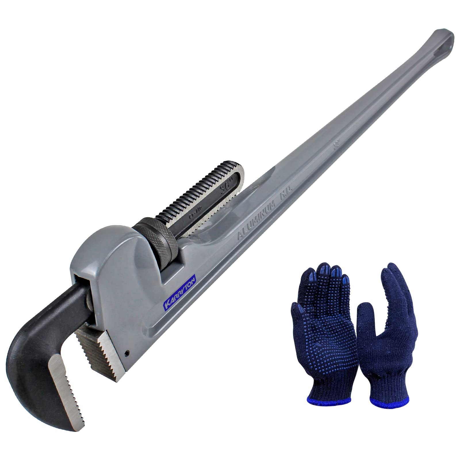 Photo 1 of KARRYTON 36 Inch Aluminum Pipe Wrench, 6-1/4"/158mm Adjustable Cr-Mo Jaw Opening Heavy Duty Aluminum Straight Handle Plumbing Wrenches, Perfect Plumbers Tool Exceed GGG Standard (36-INCH)