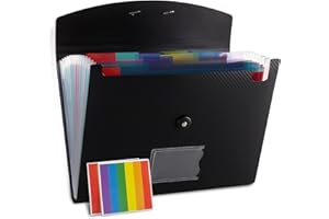 Nicfaec Expanding File Folder, 13 Pockets, Black, Polypropylene