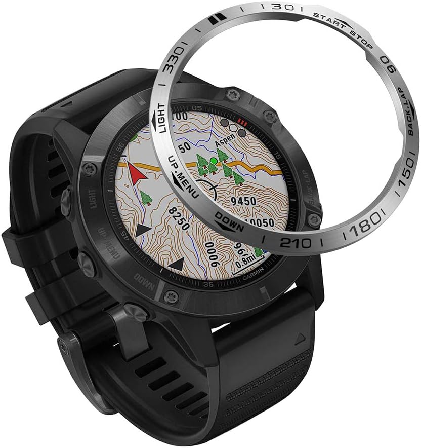 XIHAMA Bezel Ring Compatible for Garmin Fenix 6/6 Pro Smart Watch, Stainless Steel Bezel Styling Circle Adhesive Protection Anti Scratch (A04)