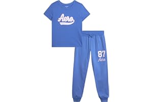 AEROPOSTALE Girls' Activewear Set - Short Sleeve Jersey Cotton Shirt & Fleece Jogger Pants - 2 Piece Girls Sweatsuit, 7-16