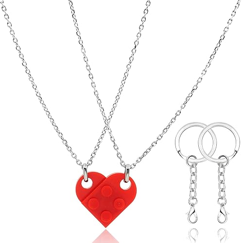 DURSI Matching Necklaces for Couples, Cute BFF Jewelry Friendship Red Brick  Heart Pendant Necklace Set for Best Friends Him and Her (Red) in Oman 