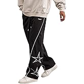 Beutyest Men's Baggy Pants Y2k Sweatpants Star Embroidery Wide Leg Track Pants with Pocket Streetwear