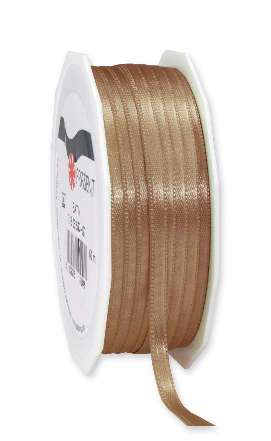 PRÄSENT C.E. Pattberg SATIN taupe gift ribbon, 55 yards for Wrapping Gifts, 0.24 inches width, Ribbon for Decorating & Crafting, Decorative Ribbon for Gifts, for every occasion