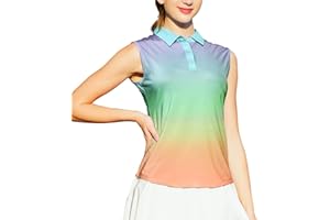 uideazone Womens Sleeveless Polo Golf Shirts 3D Print Moisture Wicking Polo Tennis Shirts Athletic Fit Tank Top