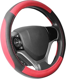 SEG Direct Black and Red Microfiber Leather Steering Wheel Cover for Prius Civic 14" - 14.25"