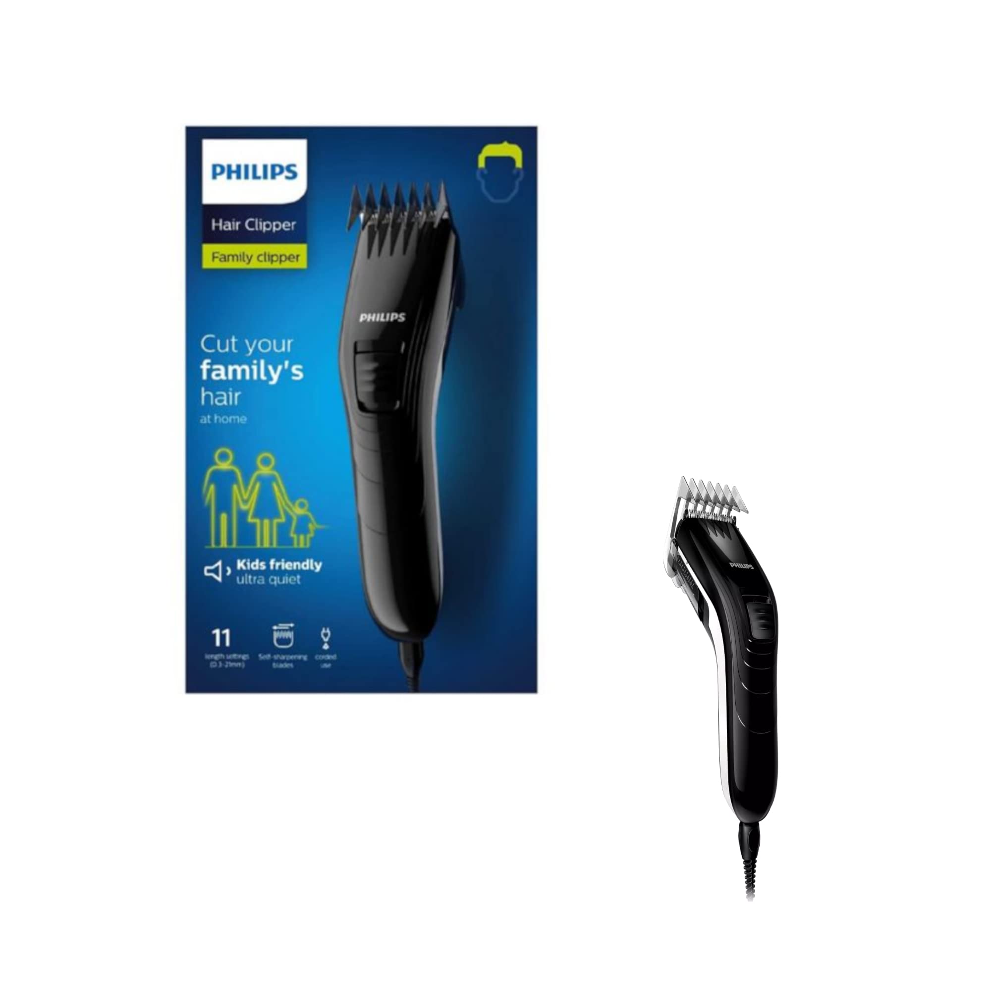 Philips Family Hair Clipper, Stainless Steel Blades, 11 Length Settings, Corded Use - QC5115/13