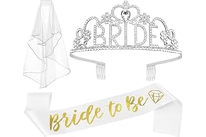 JETKONG 3 Pcs Bachelorette Party Decorations BRIDE Crown, Bride to Be Sash&Veil for Women Bachelorette Party Gifts, Bridal Shower Supplies, Gifts, Favors (Silver)