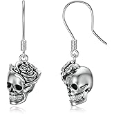 Seiyang Skull Earrings Sterling Silver Skull Rose/Hand/Crown/Cyberpunk/Samurai Drop Earrings Birthday Halloween Jewelry Gifts for Women Men (with Gift Box)