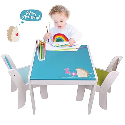 Labebe Kindertisch Holz, Blauer Igel Baby Tisch Stuhl Für 1-5 Jahre Alt, Activity Tisch/Kindersicherung Kinder Tisch/Ausziehb
