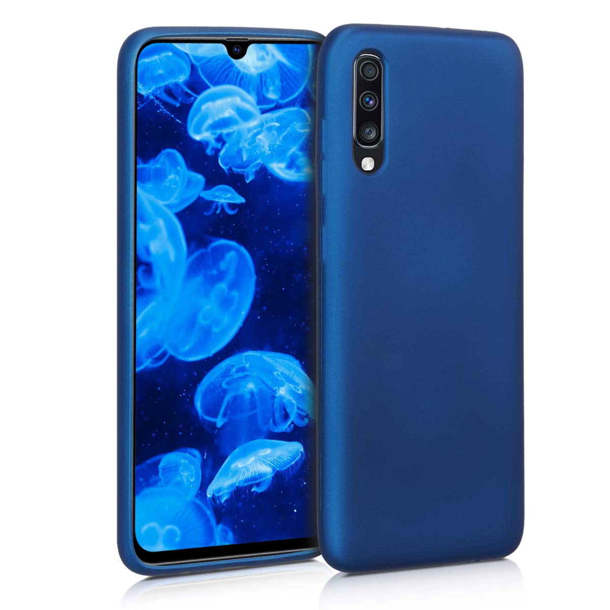 kwmobile Case Compatible with Samsung Galaxy A70 Case - Soft Slim Metallic TPU Silicone Cover - Metallic Blue