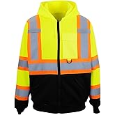 PAFESTER Fleece Safety Hi Vis Lightweight Jacket Reflective Visibility Hooded jacket Bomber Jacket with Pockets Zipper