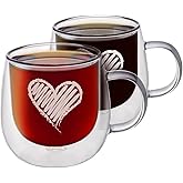 CNGLASS Double Walled Glass Coffee Mugs 10oz,Large Insulated Espresso Cups,Set of 2 Clear Glasses Cappuccino Mug with Handle(Tea Latte Glassware)