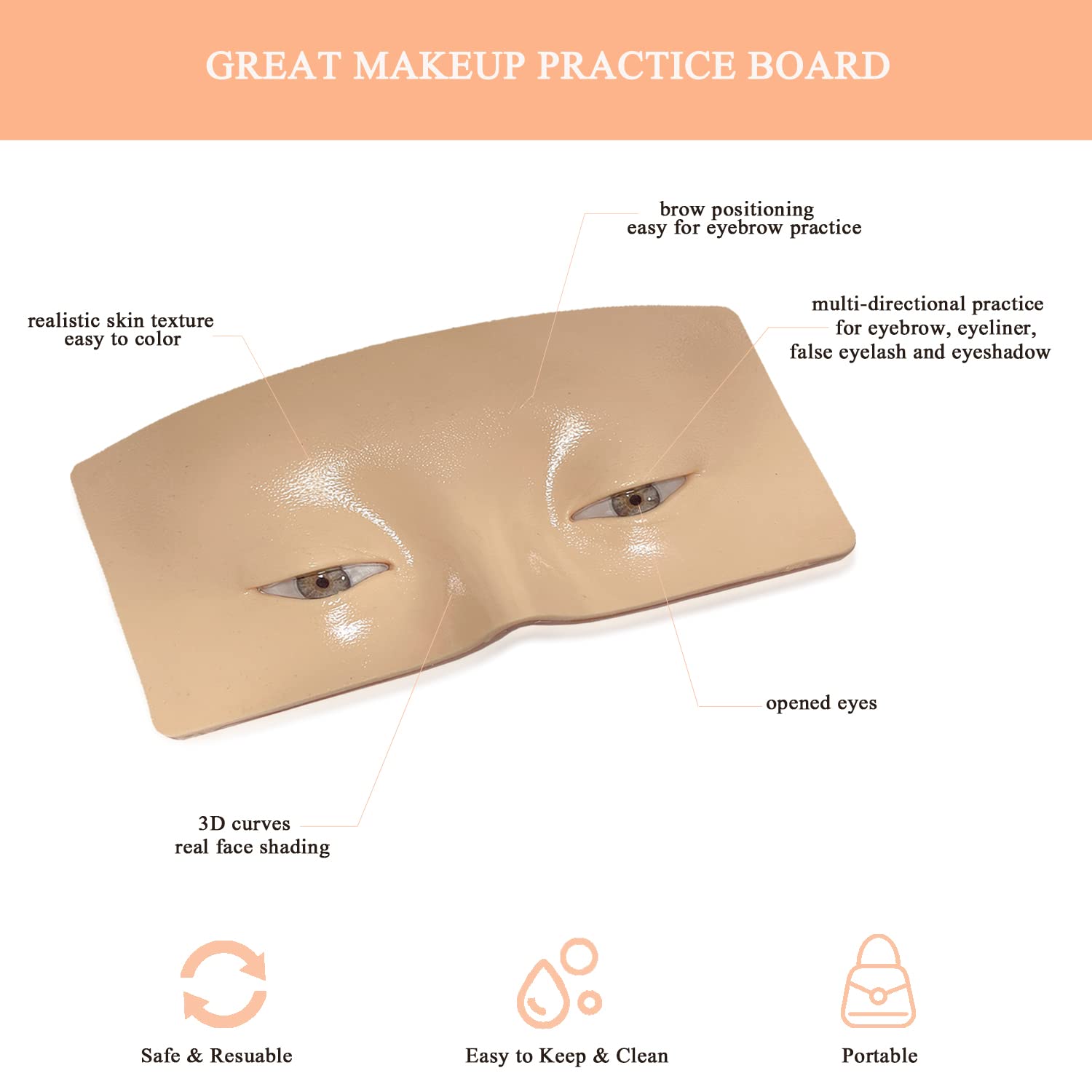 Aibipo Makeup Practice Face Board, Resusable 3D Makeup Mannequin Face, Eyes Makeup Practice Face with Makeup Kit for Makeup Student and Beginner to Practice Eyeshadow Eyeliner Eyebrow Makeup & Lash Extension