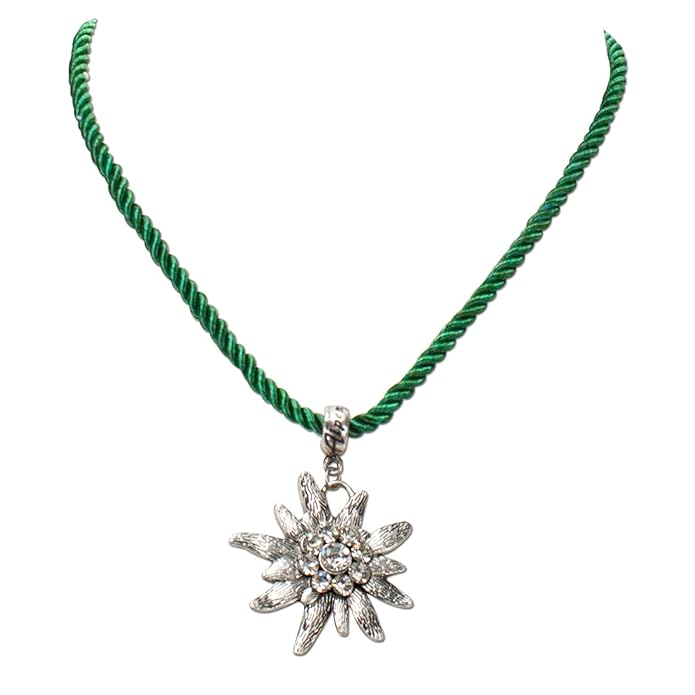 Heimatflüstern Trachtenschmuck * Trachtenkette Kordel mit Strass-Edelweiß * Damen Dirndlkette - Kordelkette * Dirndl-Schmuck 