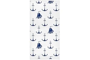 Naanle Nautical Sailing Vessel Anchor Pattern Soft Highly Absorbent Guest Large Home Decorative Hand Towels Multipurpose for Bathroom, Hotel, Gym and Spa (16 x 30 Inches,Navy Blue White)
