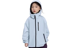 Rolanko Girls Rain Jacket Boys Sportswear Waterproof Hoodie Kids Lightweight Raincoats Windbreaker Outdoor 6-16
