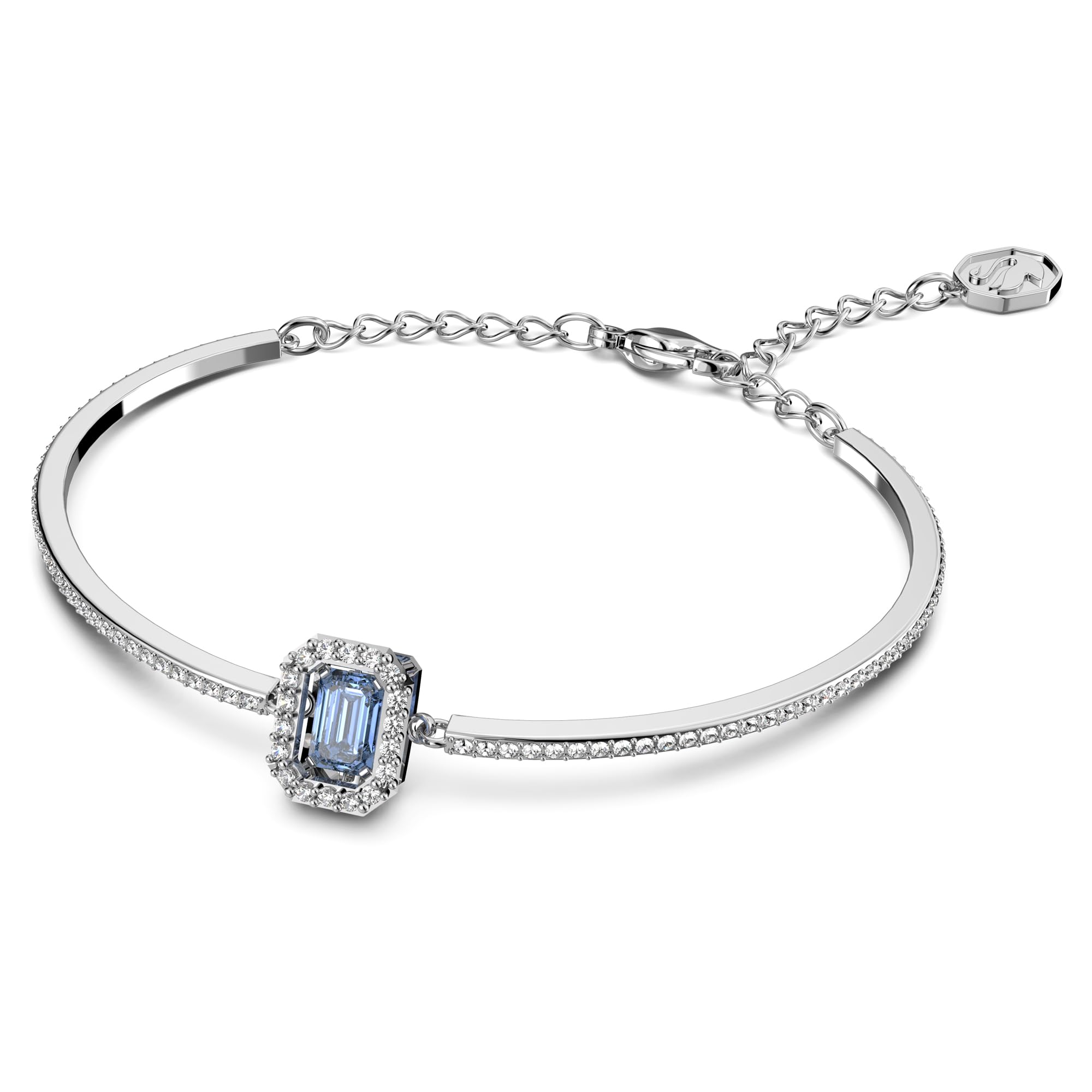 Swarovski Una Bangle, Octagon Cut Stone, Blue, Rhodium Finish