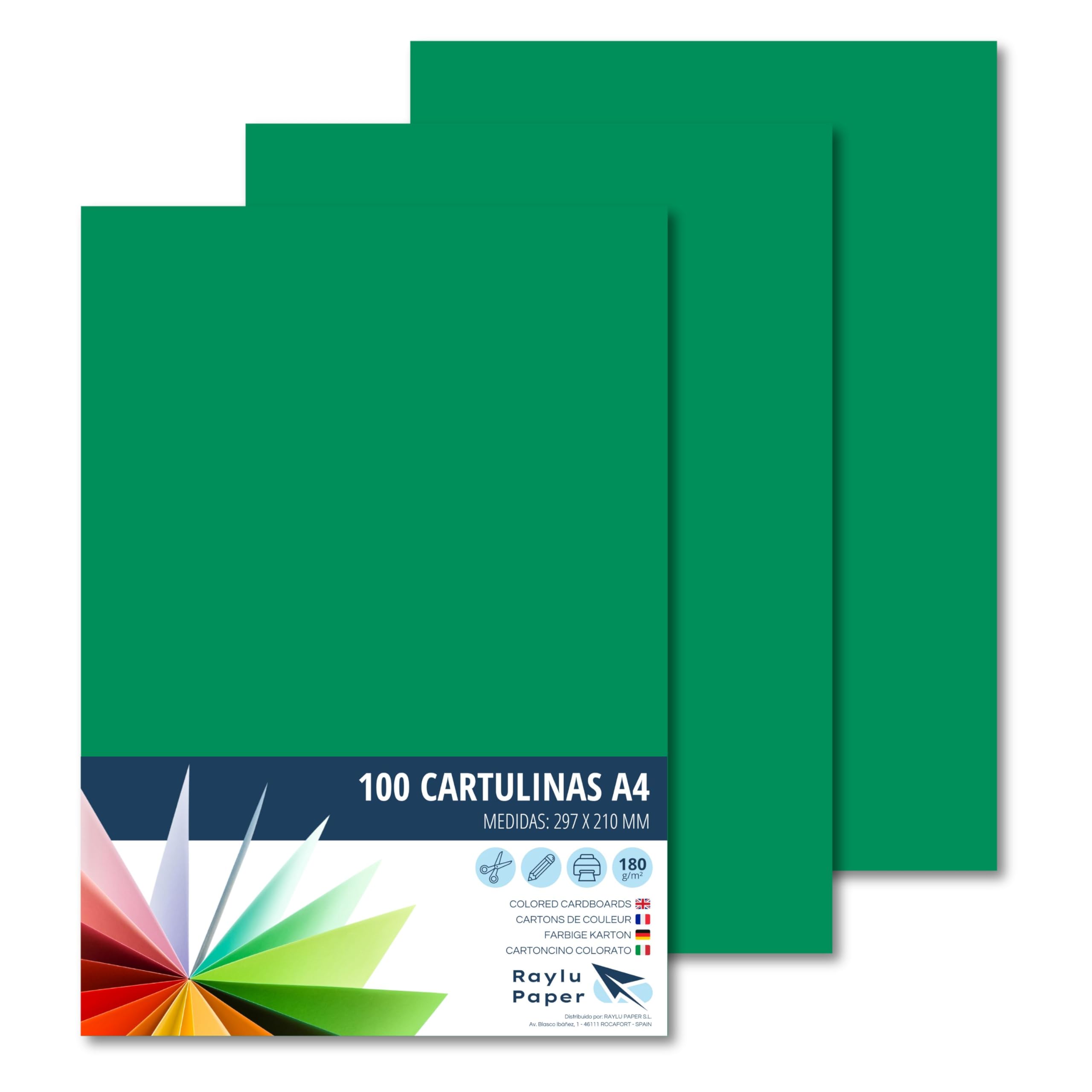 Raylu Paper® A4 100 Pieces Green 180g 210x297mm Ideal for Binding, Office Work, Drawing, Crafts, Suitable for School Use (Pine Green)