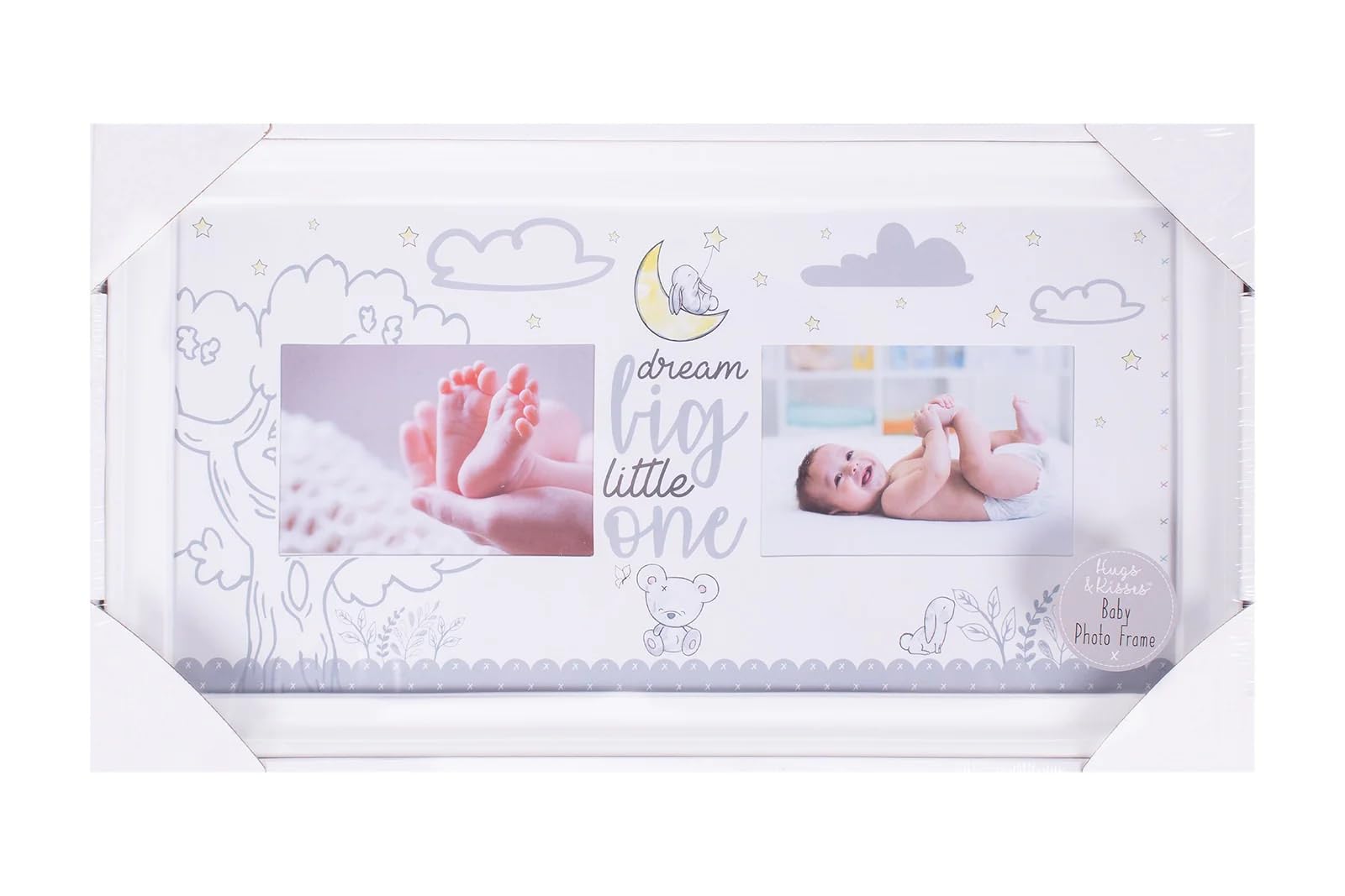 Hugs & Kisses Baby Keepsake Double Photo Frame - Dream Big Little One