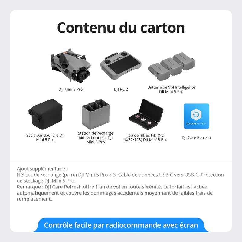 Bundle Fly More DJI Mini 5 Pro avec DJI RC 2 et 1 an de DJI Care, C0