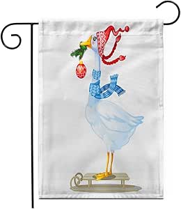 12.5 'x 18' Bandera de jardín Lindo Ganso Animado en Gorro de Invierno