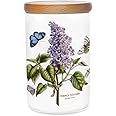 Portmeirion Botanic Garden 7" Airtight Canister - Earthenware Storage Container with Wooden Cover, Lilac Motif, Dishwasher Safe, Ideal for Kitchen Storage Solutions & Coffee Station