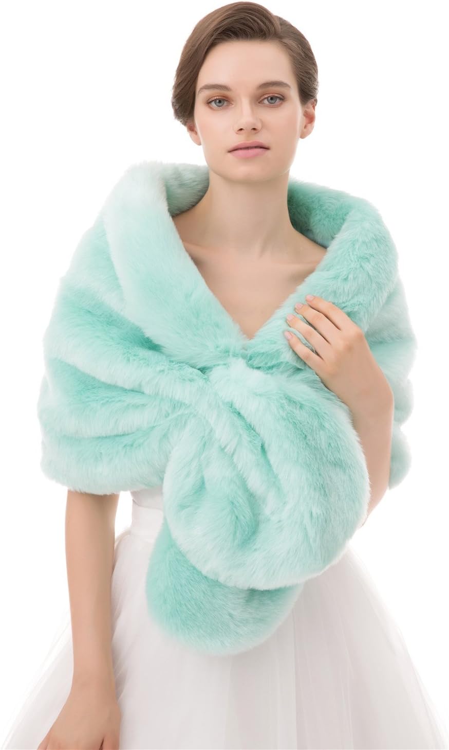 Noriviiq Winter Women's Shrug Faux Fur Shawl Wrap Wedding Stole Cover Up For Bridal's Ball Gown dress