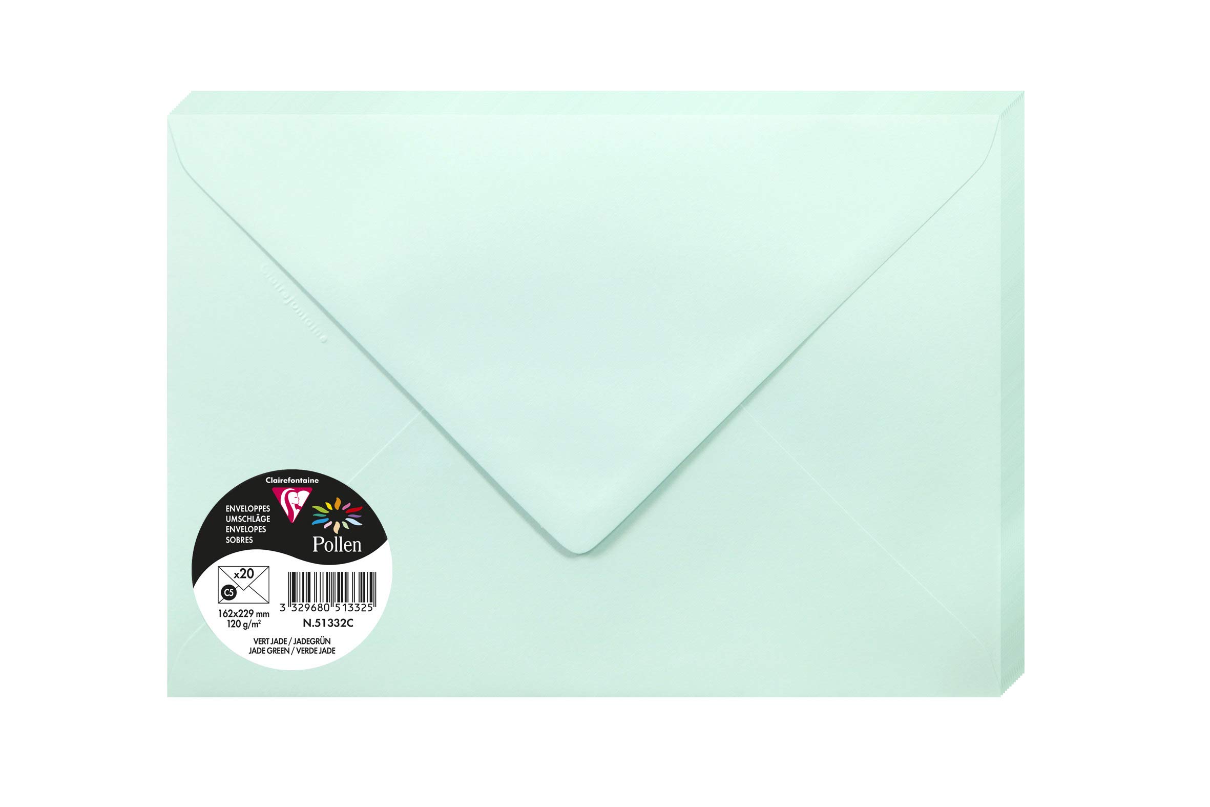 Clairefontaine Pollen Envelopes, C5, 120 g - Jade Green, Pack of 20