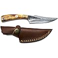 Titan International Knives Carbon 1080 Steel Skinning & Hunting Knife | Handmade Survival EDC Blade Burnt Bone Handle | Leather Sheath Perfect for Camping and Outdoor Bushcrafting