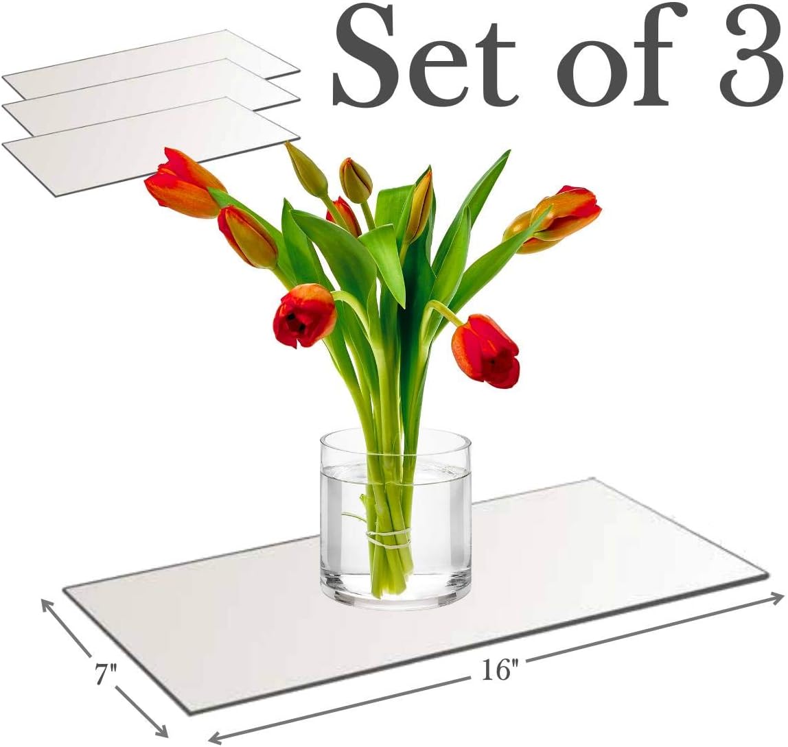 7”x16” Rectangle Mirror Plate with Round Edge Set of 3 – Glass Mirror Tray, Base for Wedding Centerpieces, Candles and Wall Decor