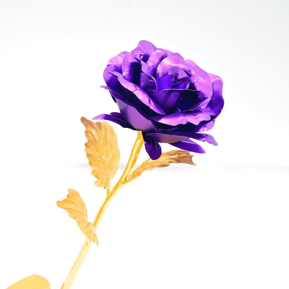 Youngine Creative 24K Gold Foil Rose Flower Full Blossom Presents, Romantic Gift for Her with Box, Handcrafted & Love Last Forever (Purple)