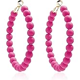 QIAOLEHUI Resin Beaded Hoop Earrings Mixed Color Colorful Acrylic Minimalist Geometric Bohemian Circle Round Matte Dangle Earrings Party Jewelry for Women