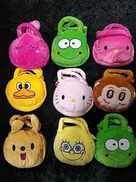 SLV Kids Fav Soft Velvet Sling Bag Hand Bag Carton Sling Pouch | Multi Color Universal Pouch (Pack of 1)