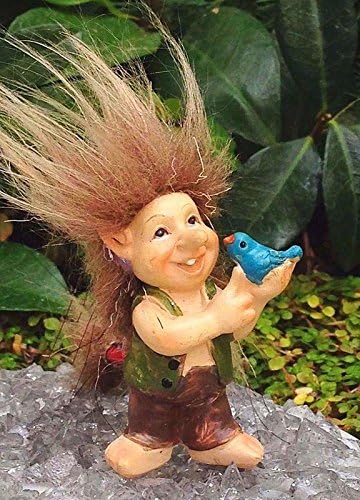 My Fairy Gardens Miniature - Mini TROLL Boy Brother with Blue Bird - Mini Dollhouse Supply Expressions