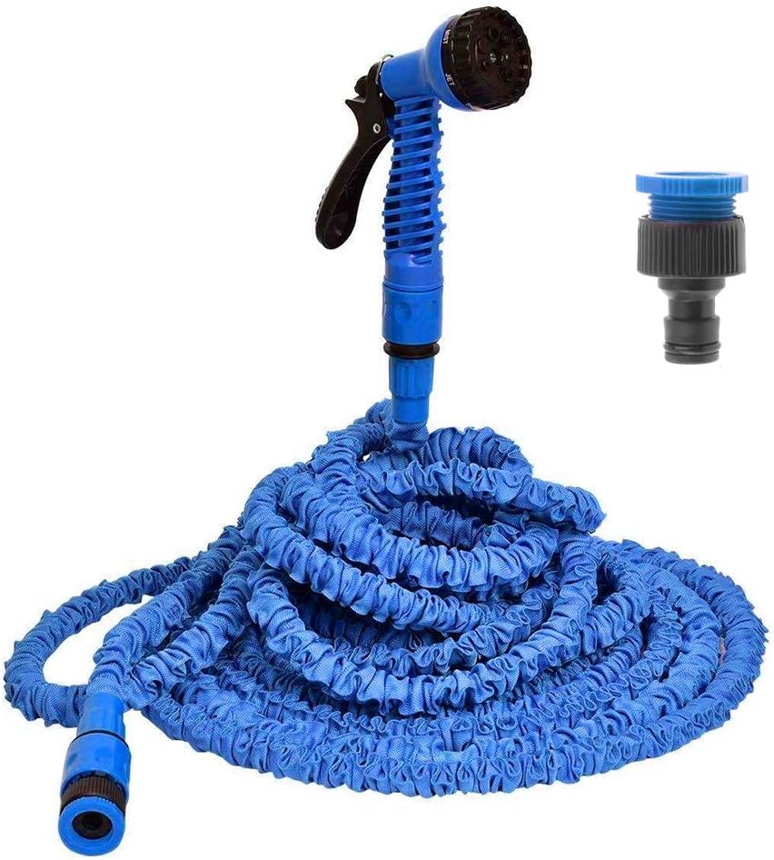 LAISHOW 50FT Expandable Garden Hose Pipe Flexible Water Pipe with 7-Pattern Spray Gun for Washing Car Watering Flower -Blue