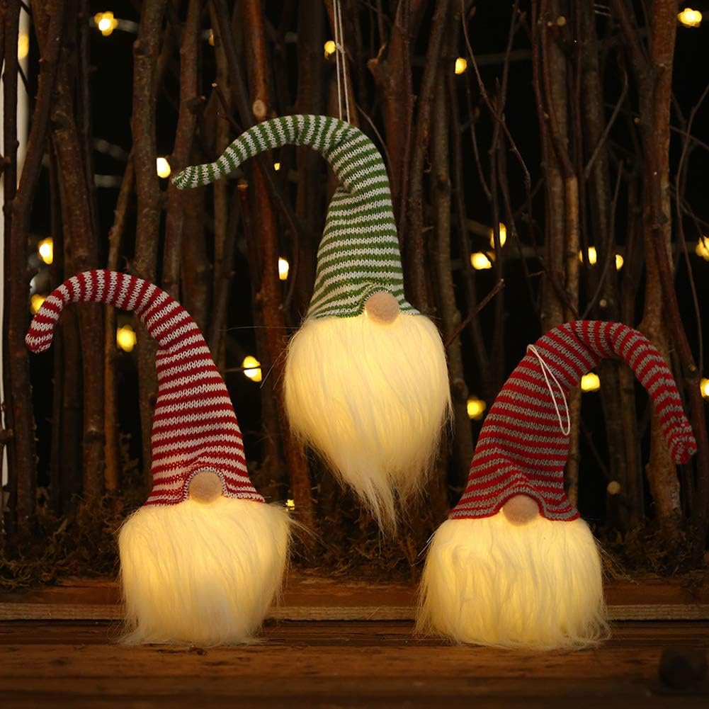 bdrsjdsb 1Pc Christmas Tree Garden Hanging Ornament LED Swedish Gnome Plush Doll Light Xmas Decor Gift Red