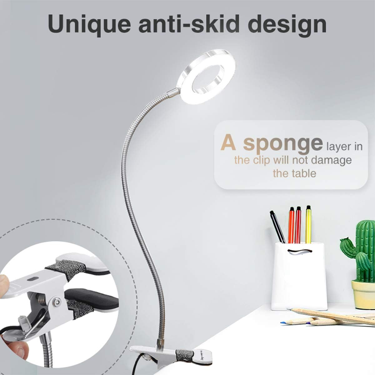 Skymore 24 LED Book Light, 7W Clip Reading Light, Makeup Desk Lamp, USB Rechargeable Bed Light, 2 Brightness(Warm/White) with Eye Protection, Perfect for Night Reading, Bed Headboard and Computers - - 