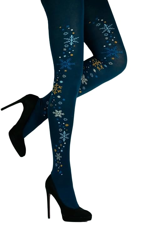 CRÖNERT Damen Strumpfhose, Strickstrumpfhose multicolor Design Eiskristalle 72435 kobalt