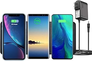 Wireless Charging Pad (3×10W), Leather Wireless Charging Station for Multiple Devices Compatible iPhone 12/12 Mini/12 Pro Max/11/SE 2020/11/XR, Galaxy Series, Airpods Pro (Adapter incloud)