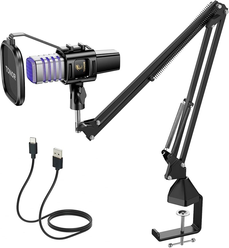 TONOR RGB USB Microphone Cardioid Condenser Mic with Boom Arm 200 cm Cable