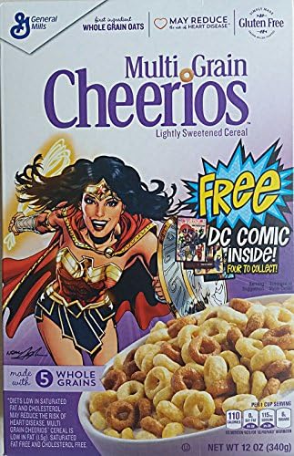 Limited Edition General Mills Multi Grain Cheerios With Free DC Comic Book Inside, WONDER WOMEN &amp; AQUAMAN Collectible 12 Oz Box.