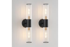 KUZZULL Wall Sconces Set of Two Black and Gold Wall Lamp with Stripped Glass Shade Sconces Wall Lighting Wall Light Fixtures Sconces Wall Decor Set of 2 Wall Scones, Wall Lights Set of 2 Wall Sconces