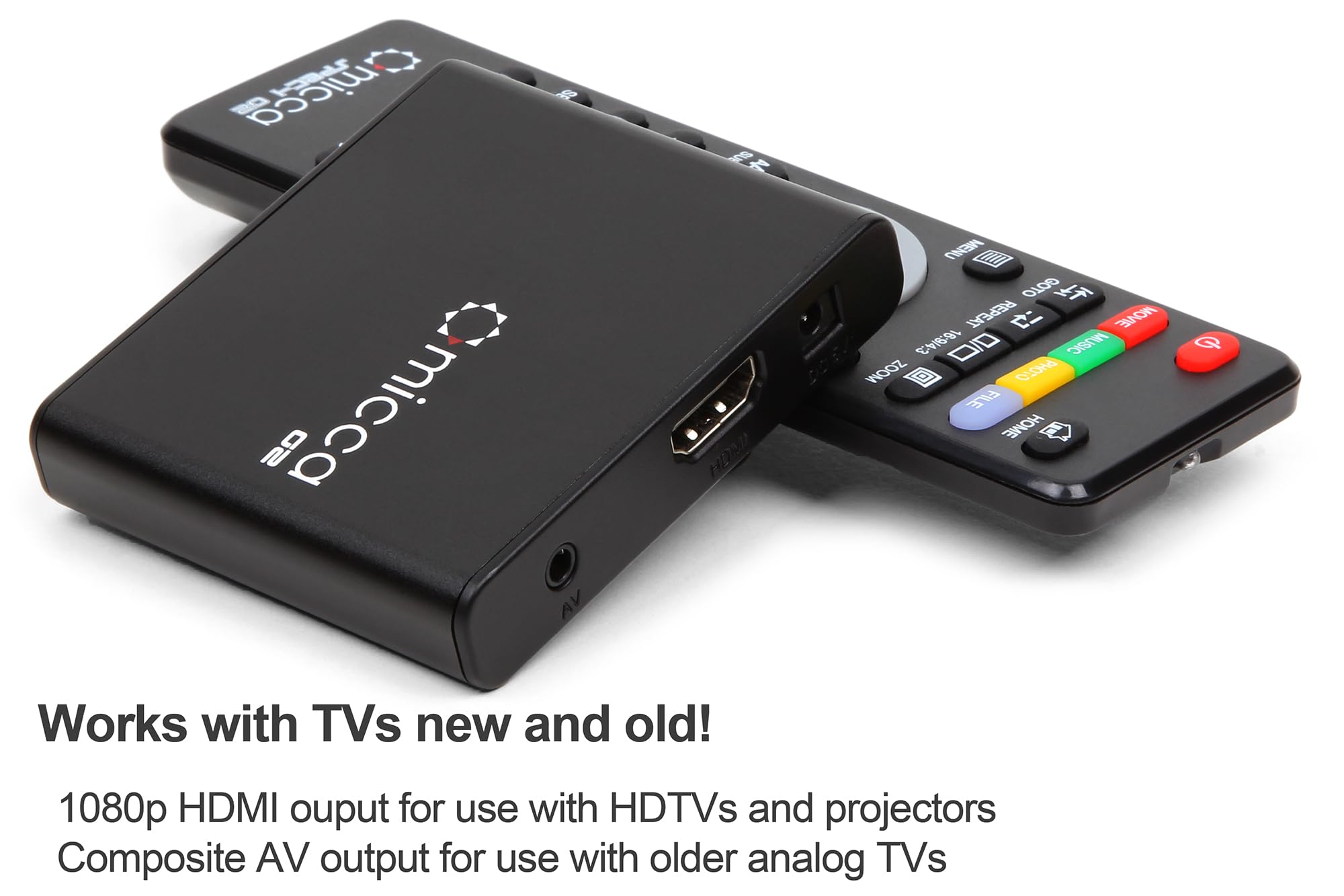 Micca G2 1080p Full-HD Digital Media Player for USB Drives and SD/SDHC Cards, Digital Signage, H.264/AVC MP4 MKV Videos MP3 Music JPG Photos, HDMI and AV Output, Auto Play and Resume
