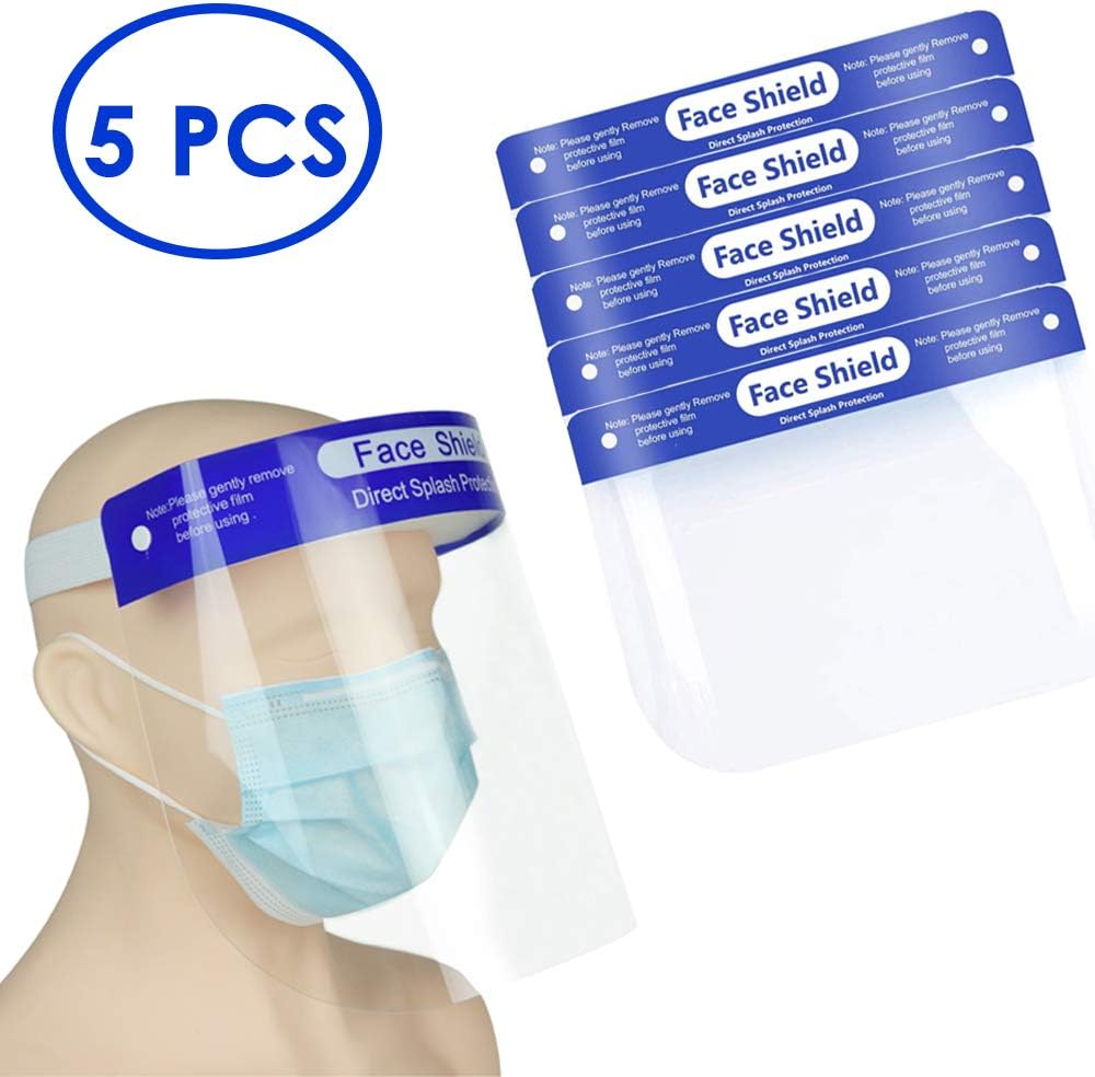Full Face Protective Visor Ruixin Plastic Transparent Anti-Fog Protection Mask with Comfort Spong, Adjustable Safety Face Shield to Prevent Splash, Droplet, Dust and Pollen (5 Pcs)