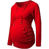 Decrum Hooded Maternity Long Sleeve Shirt - Casual Fashion Comfortable Full Sleeves Pregnancy Shirts for Women