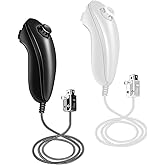 XiQiDianr Nunchuck Controller, 2 Pack Nunchuck Controller Replacement for wii Nunchuck Controller Joystick Gamepad, Compatible with Nintendo Wii & Wii U Console (Black+White)