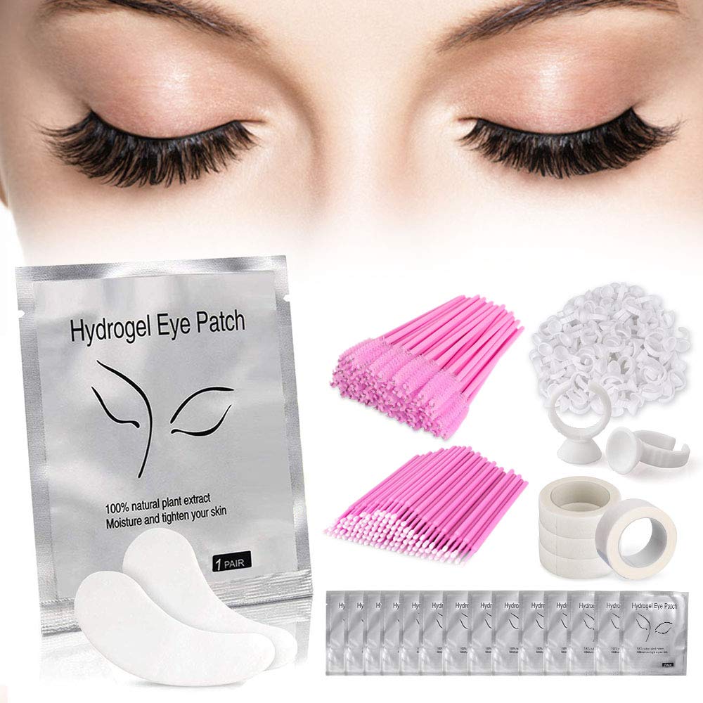TopDirect Eyelash Extension Supplies 4x100 Packs - 100 Pairs Under Eye Gel Pads | 100 Disposable Mascara Brushes Wands | 100 Micro Applicators Cotton Wands | 100 Glue Ring Holder | 4 Medical Tapes