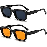 SUNBSR Retro Rectangle Sunglasses for Men Women Trendy Small Square Thick Frame Sun Glasses 90s Vintage Shades